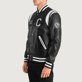 Lekas California Black Leather Varsity Jacket